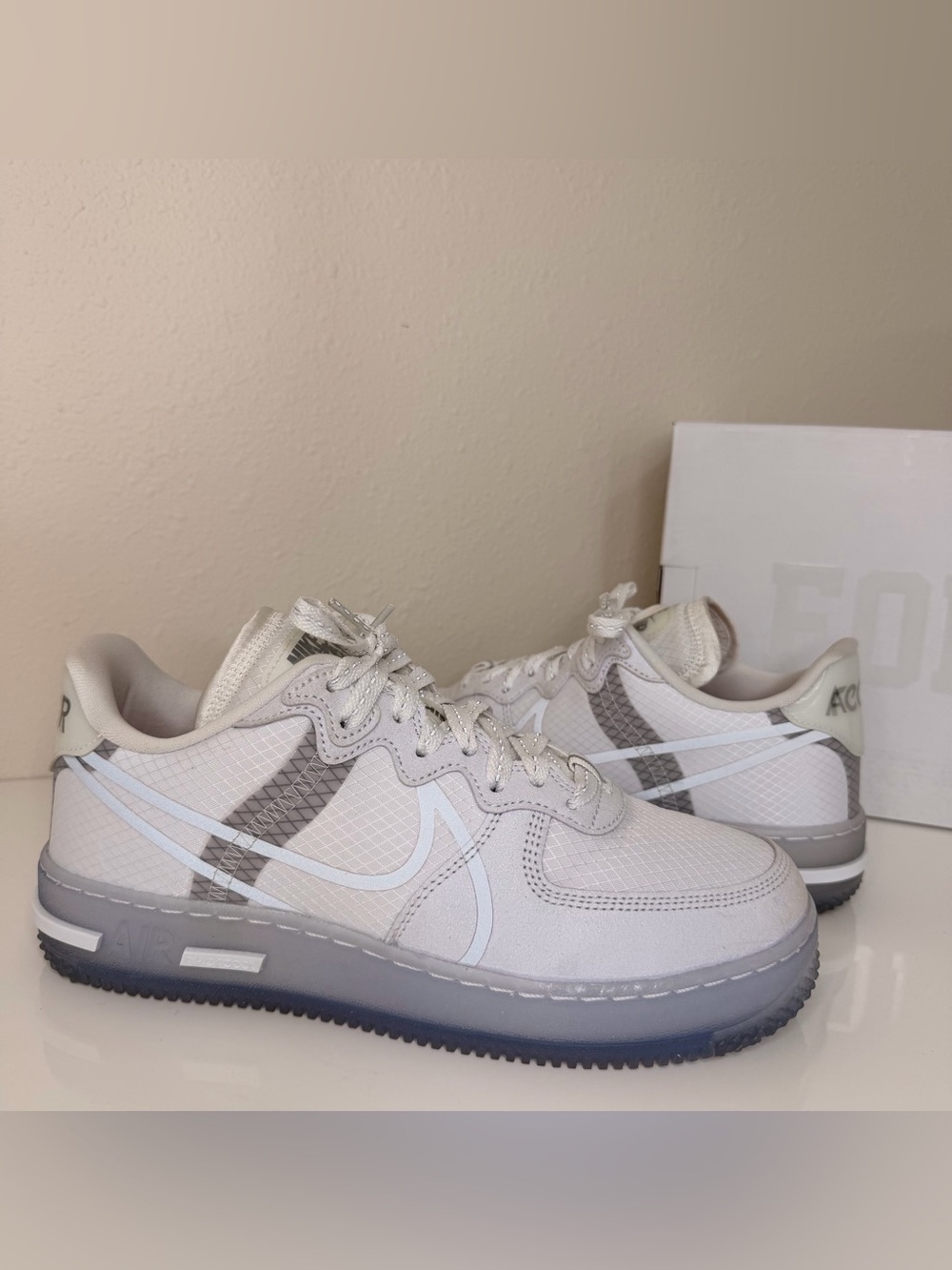 Nike AF1 React White and Light Gray Low-Top Sneakers